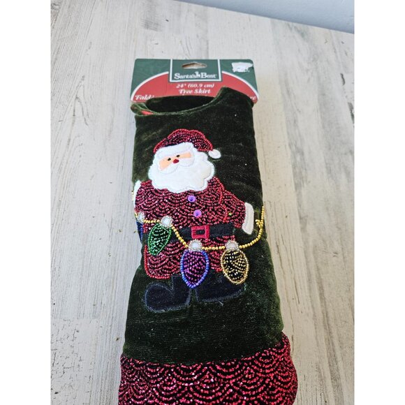 Santa's best mini tree skirt beaded lights red green velvet unique well made new - Picture 1 of 8